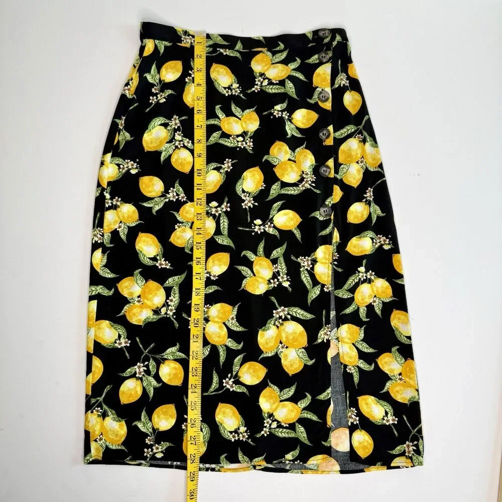 DIVIDED by H&M - Midi Skirt Women's Size 8 - Black Yellow Lemons Design Classic